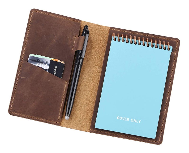 Robrasim Leather Journal Cover for 3.5" x 5.5" Pocket Size Notebook With Pen Loop, Leather Cover Compatible with Rocketbook Notebook Mini Size - Brown - Image 1