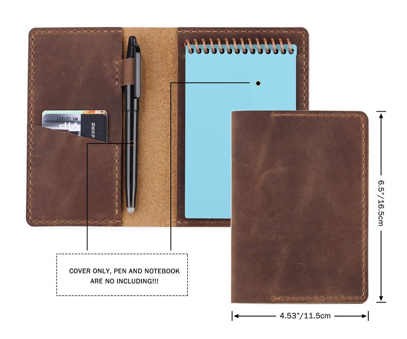 Robrasim Leather Journal Cover for 3.5" x 5.5" Pocket Size Notebook With Pen Loop, Leather Cover Compatible with Rocketbook Notebook Mini Size - Brown - Image 3