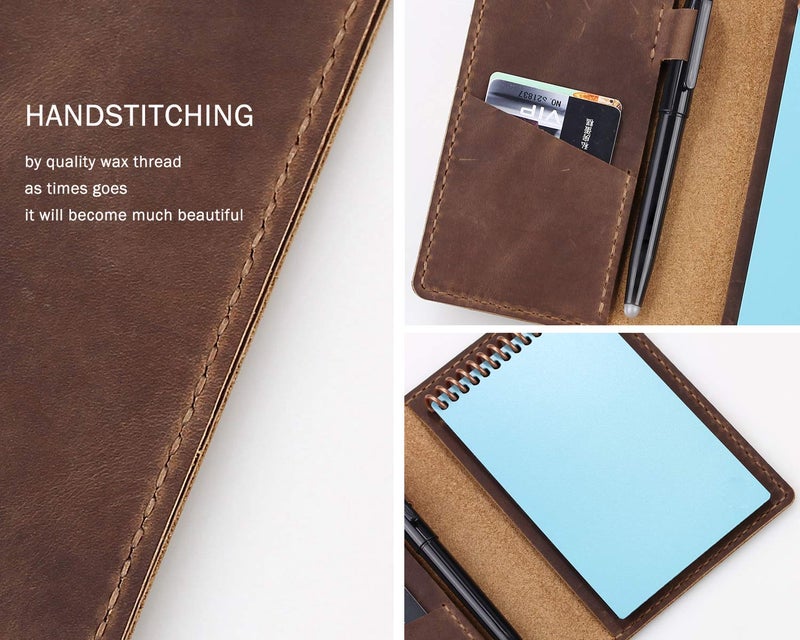 Robrasim Leather Journal Cover for 3.5" x 5.5" Pocket Size Notebook With Pen Loop, Leather Cover Compatible with Rocketbook Notebook Mini Size - Brown - Image 4