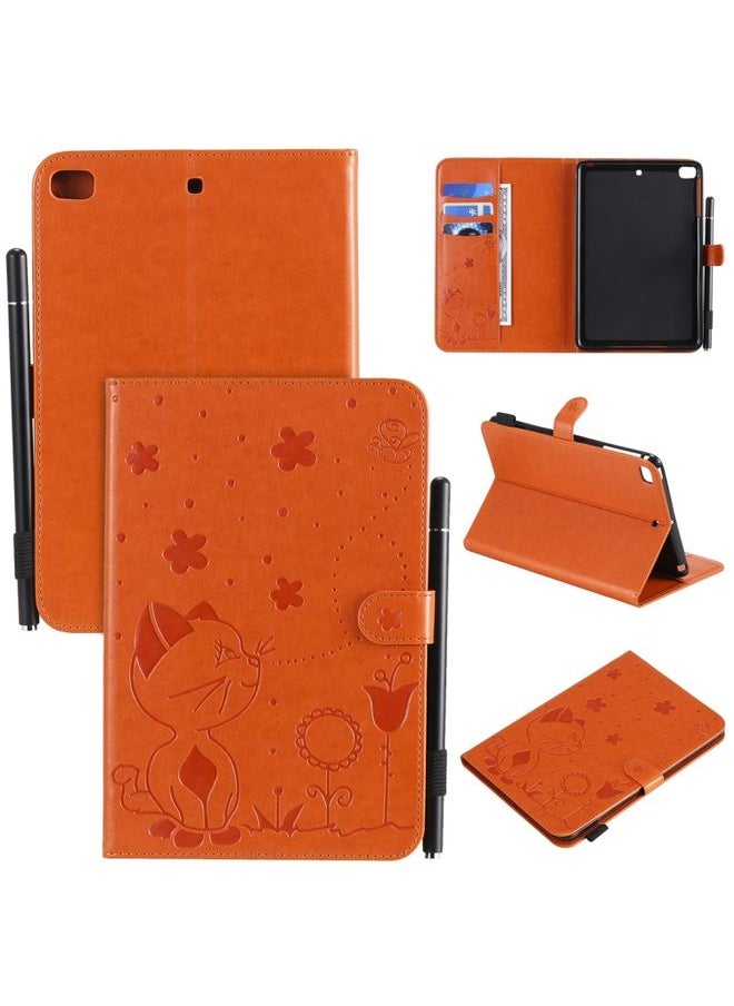 HuHa - Case Cover For iPad mini 5 / 4 / 3 / 2 / 1 Cat Bee Embossing Pattern Horizontal Flip Leather Case with Holder & Card Slots & Wallet & Pen Slot & Wake-up / Sleep Function Orange - Image 1