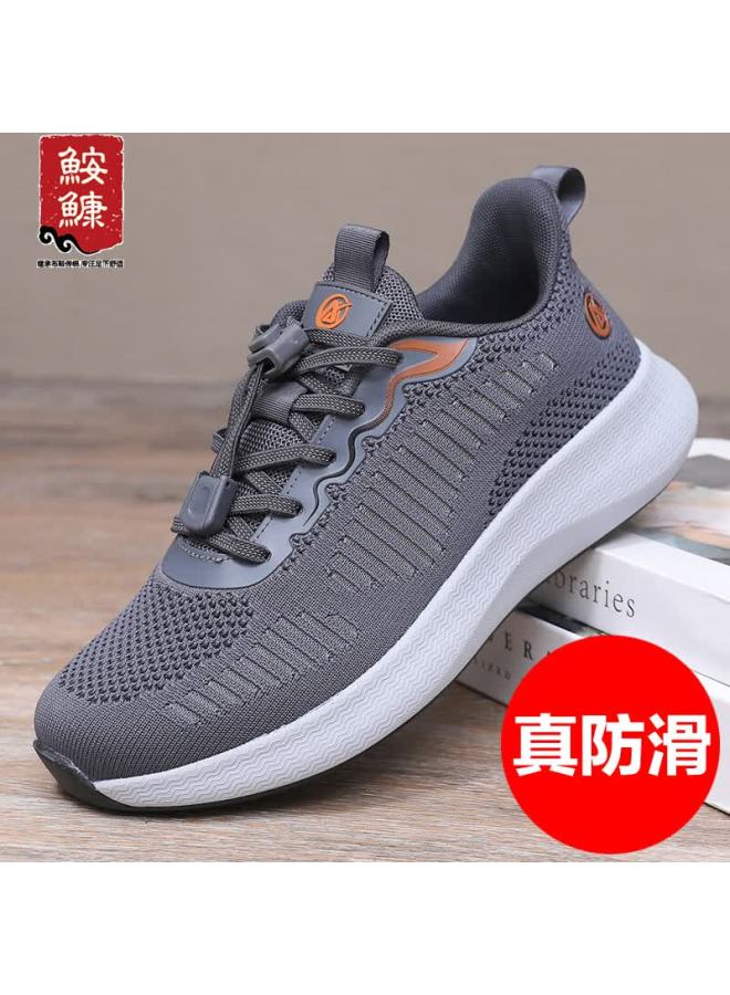 Anglerfish Old Beijing Cloth Shoes Men's Middle-aged And Elderly Dad Shoes Non-slip Sports Breathable Walking Shoes A5037 Gray Size 39 - Image 1