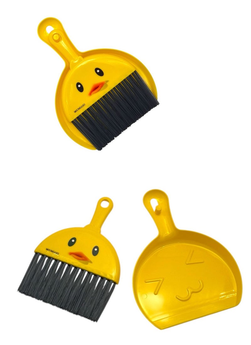 QSHOP QSHOP®Mini Broom and Dustpan Set, Cute Yellow Duck Mini Broom and Dustpan Set, Multifunctional Household Cleaning Accessories for Crumbs Tabletop Keyboard Pet Cage Cleaning  - Image 1