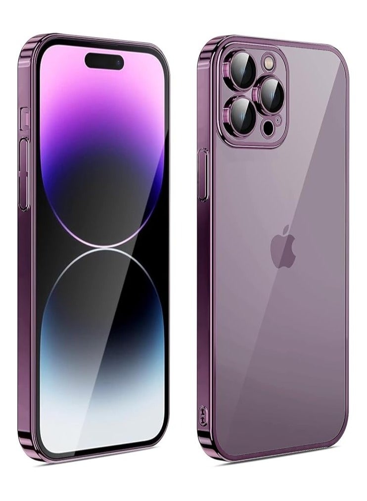 Slim Clear Protective Case for iPhone 12 Pro Max with [Built-in Lens Protector] [Non-Yellowing], Electroplated Shockproof PC for Men and Women (Dark Purple) 