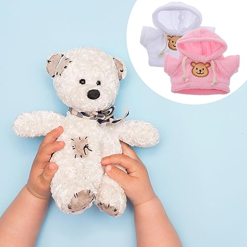 NUOBESTY Bear Hoodie Stuffed Animal Hoodie Bear Clothes Plush Doll Clothes DIY Dress Up Accessories Fits 20cm Doll 2pcs Pink White - Image 3
