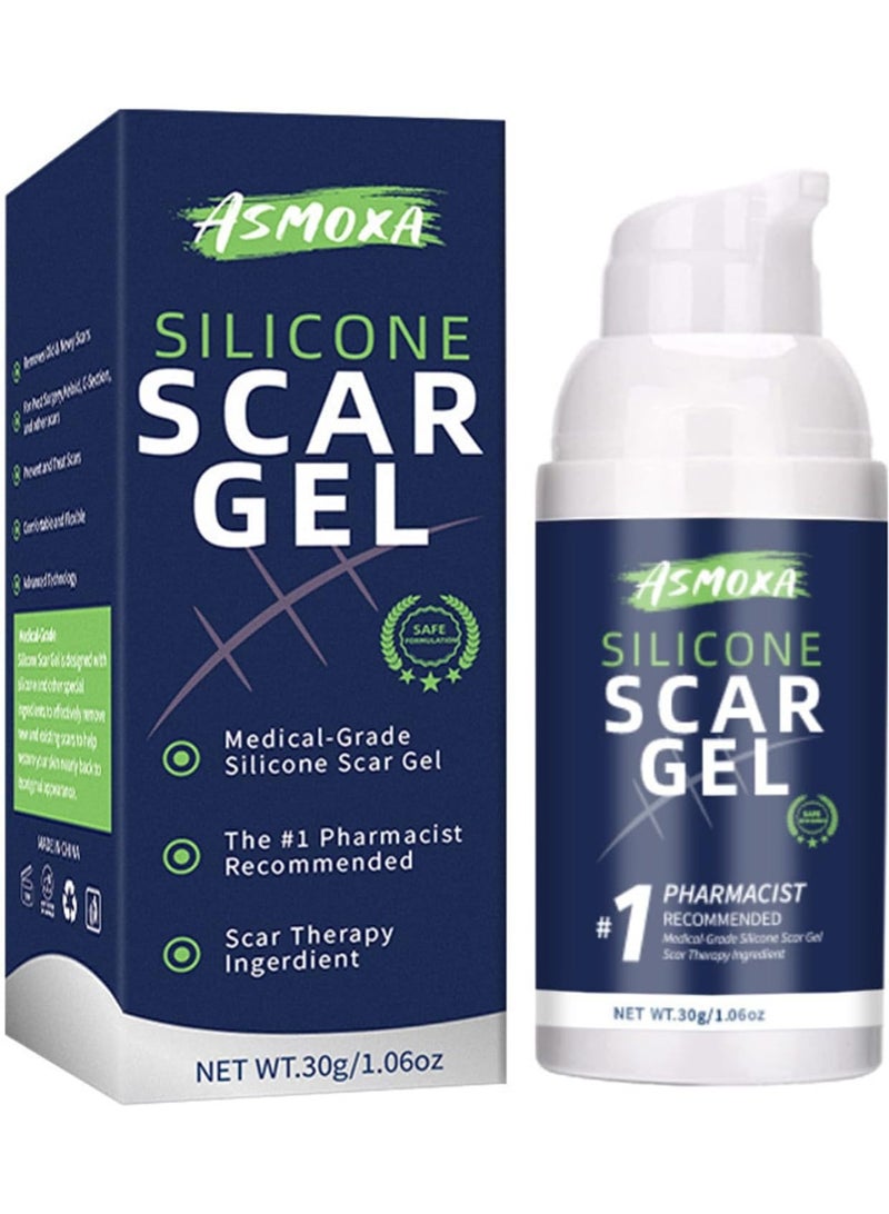 ASMOXA Silicone Scar Gel, Advanced Scar Cream for Surgical Scars, Burns, C-Section, Stretch Marks, Keloids, Fades Old & New Scars, Face & Body Scar Treatment, Smooths & Softens Skin, For Men & Women - Image 1