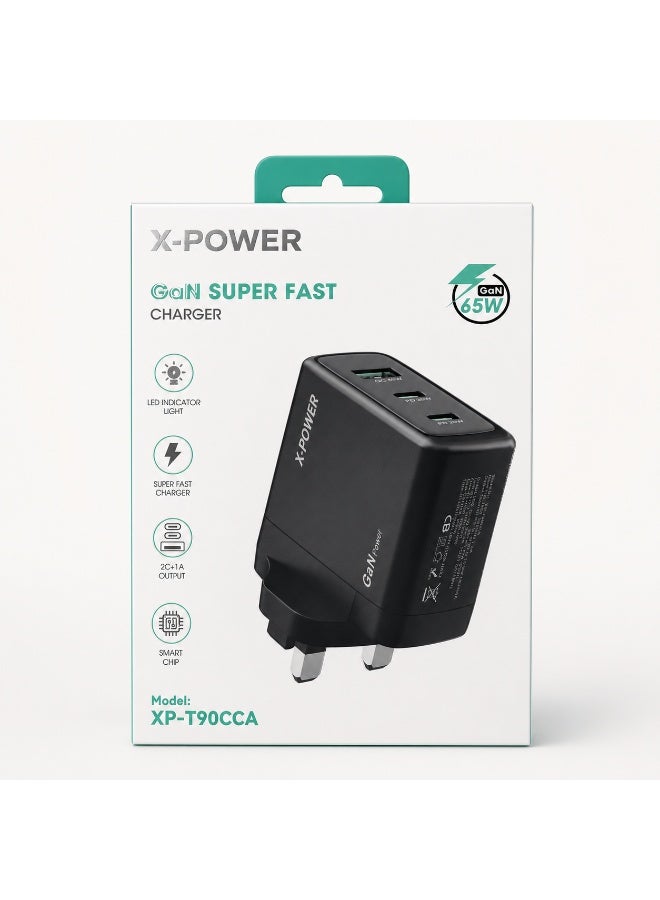 اكس باور شاحن X-POWER XP-T90CCA بقوة 65W GaN، منفذين Type-C ومنفذ USB-A - اسود - Image 5