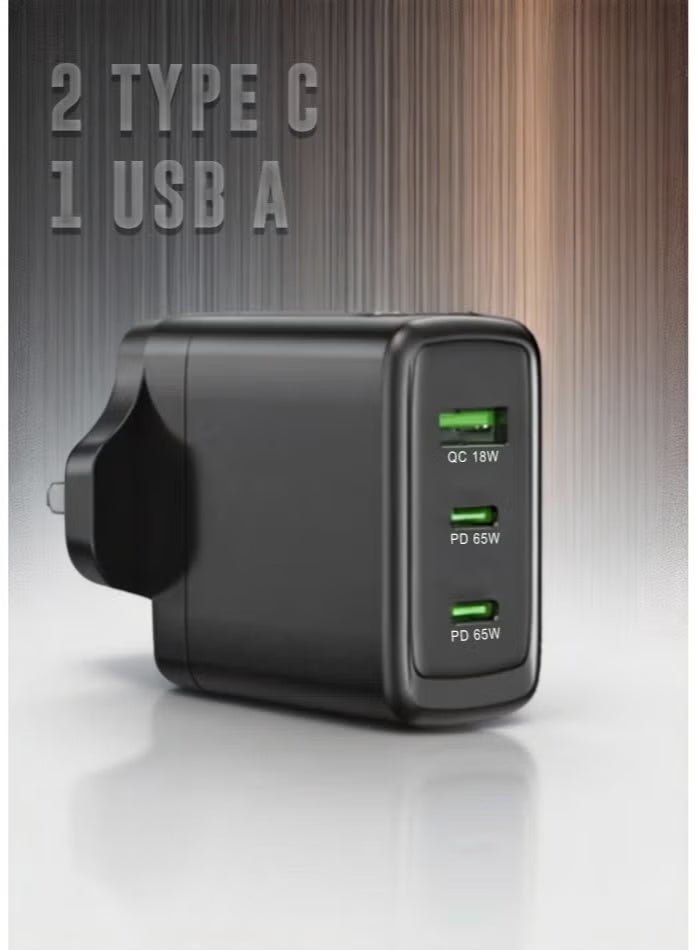 اكس باور شاحن X-POWER XP-T90CCA بقوة 65W GaN، منفذين Type-C ومنفذ USB-A - اسود - Image 3