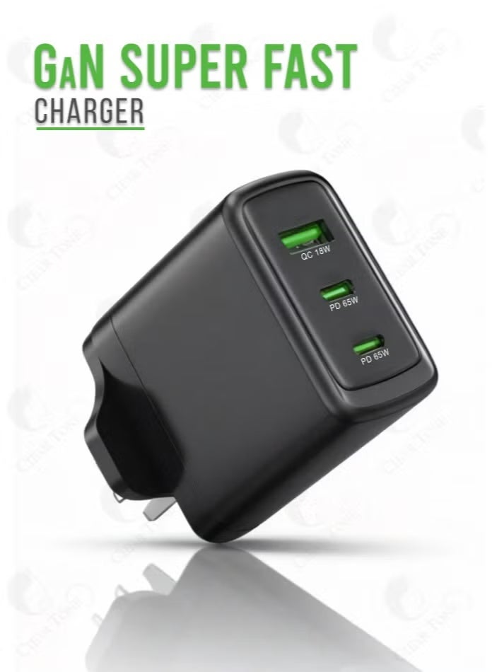 اكس باور شاحن X-POWER XP-T90CCA بقوة 65W GaN، منفذين Type-C ومنفذ USB-A - اسود - Image 1