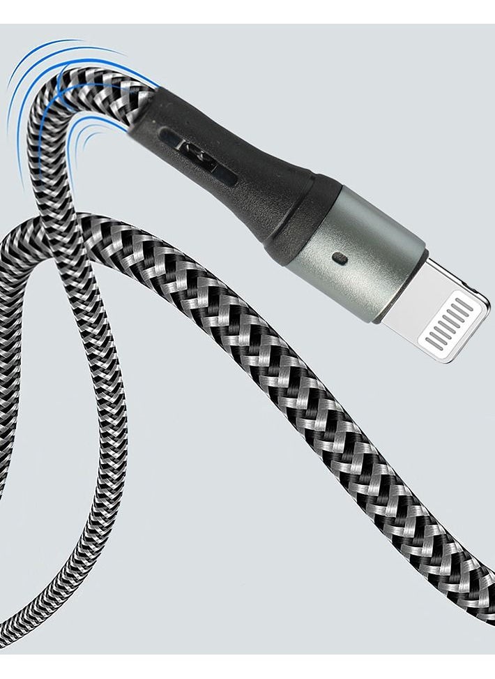 AFRA - AFRA USB Charging Cable, 2.4A, Nylon-Braided Jacket, With Data Transmission, USB A to iPhone Connector, 1 meter length, Durable, Heat Resistant, Compatible with iPhone, iPad, iPod AF-0003LIGC - Image 1