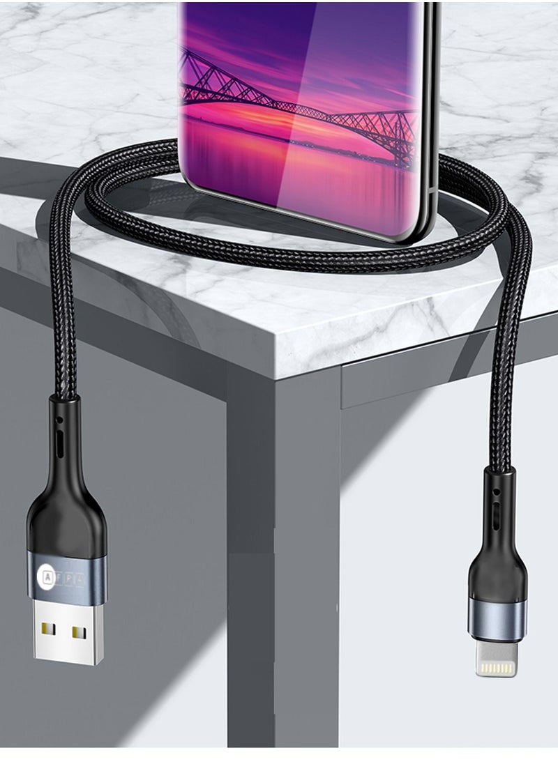 AFRA - AFRA USB Charging Cable, 2.4A, Nylon-Braided Jacket, With Data Transmission, USB A to iPhone Connector, 1 meter length, Durable, Heat Resistant, Compatible with iPhone, iPad, iPod AF-0003LIGC - Image 1