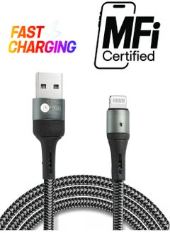 AFRA USB Charging Cable, 2.4A, Nylon-Braided Jacket, With Data Transmission, USB A to iPhone Connector, 1 meter length, Durable, Heat Resistant, Compatible with iPhone, iPad, iPod AF-0003LIGC