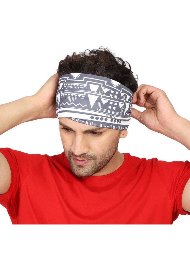 Coreteq Multicolor Sports Sweatband Headband Concealed Seam Micro-Spandex Men and Women (Geometric Grey) Free Size - Image 2