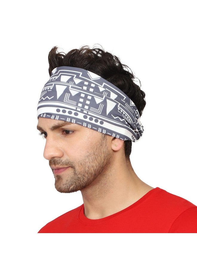Coreteq Multicolor Sports Sweatband Headband Concealed Seam Micro-Spandex Men and Women (Geometric Grey) Free Size - Image 1