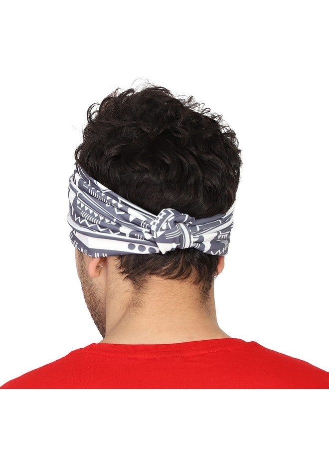 Coreteq Multicolor Sports Sweatband Headband Concealed Seam Micro-Spandex Men and Women (Geometric Grey) Free Size - Image 3