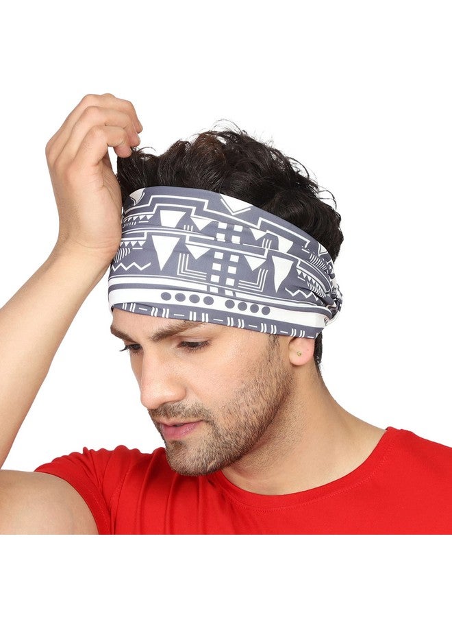 Coreteq Multicolor Sports Sweatband Headband Concealed Seam Micro-Spandex Men and Women (Geometric Grey) Free Size - Image 5