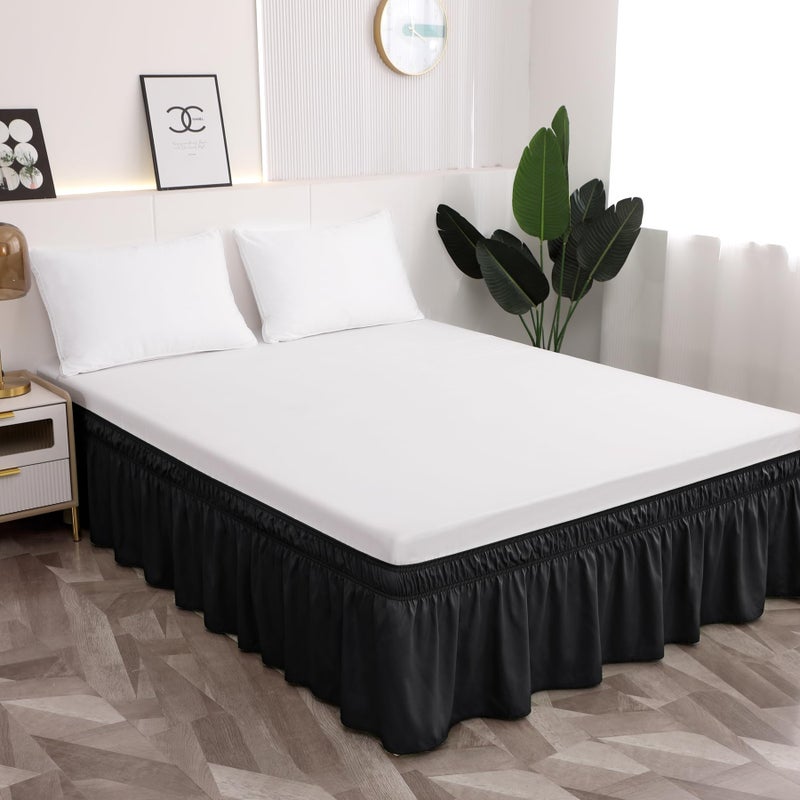 Toodou Easy to Install Wrap Around Bed Skirt Three Fabric Sides Elastic Dust Ruffled 16 Inch Tailored Drop, Fade Resistant-Black, Twin/Twin XL - Image 1