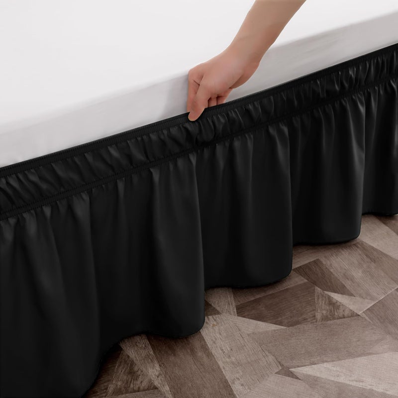Toodou Easy to Install Wrap Around Bed Skirt Three Fabric Sides Elastic Dust Ruffled 16 Inch Tailored Drop, Fade Resistant-Black, Twin/Twin XL - Image 2