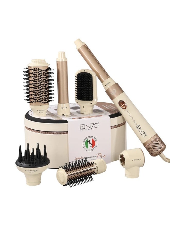 ENZO Professional EN4133PRO Air Styler & Dryer Multi-Styling Set with Curling Barrels, Volumizing Brushes, Smoothing Brush, Diffuser & Drying Nozzle, Beige/Cream - Image 1