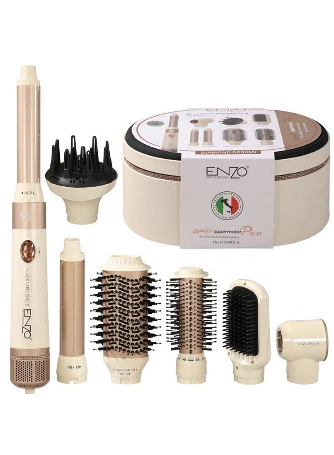 ENZO Professional EN4133PRO Air Styler & Dryer Multi-Styling Set with Curling Barrels, Volumizing Brushes, Smoothing Brush, Diffuser & Drying Nozzle, Beige/Cream - Image 3