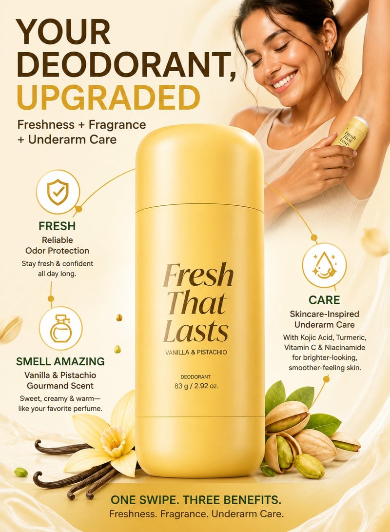 Kojic Acid & Turmeric Aluminum-Free Deodorant | Vanilla & Pistachio Perfumed Stick, All-Day Odor Protection for Women & Men | Underarm Brightening Care | No White Marks, 2.92 oz - Image 2