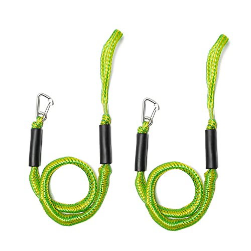 NIUTRIP Bungee Dock Line with Stainless Steel Clip Boat Rope Mooring String with Foam Float for Docking,Kayak,Watercraft,SeaDoo,Jet Ski,Canoe,Pontoon Boat Accessories,4-5.5ft,2 Pack(Yellow&Green) - Image 1