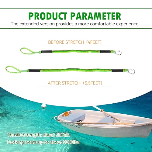NIUTRIP Bungee Dock Line with Stainless Steel Clip Boat Rope Mooring String with Foam Float for Docking,Kayak,Watercraft,SeaDoo,Jet Ski,Canoe,Pontoon Boat Accessories,4-5.5ft,2 Pack(Yellow&Green) - Image 4