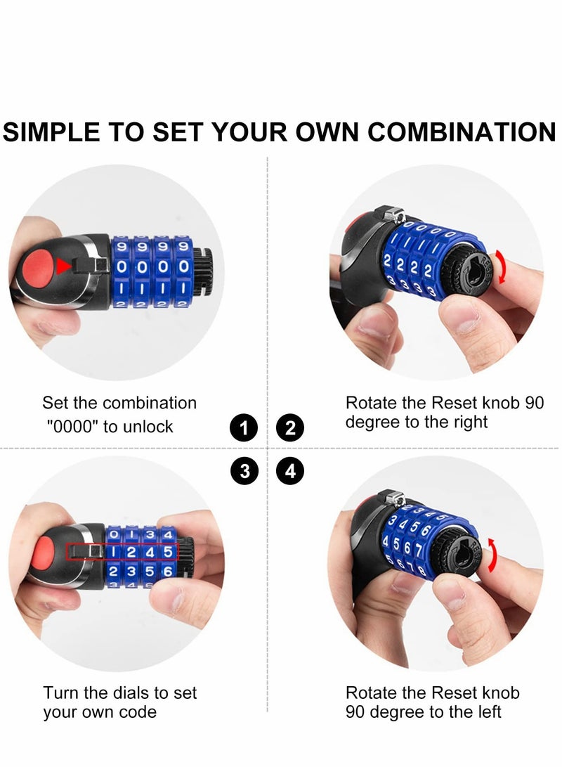 SYOSI Bike Lock with LED Night Light 4-Digit Resettable Number Combination Cable Lock High Security Chain Lock for Bicycle Outdoors and Other Items That Need to Be Secured, 120cm/12mm (Black) - Image 5