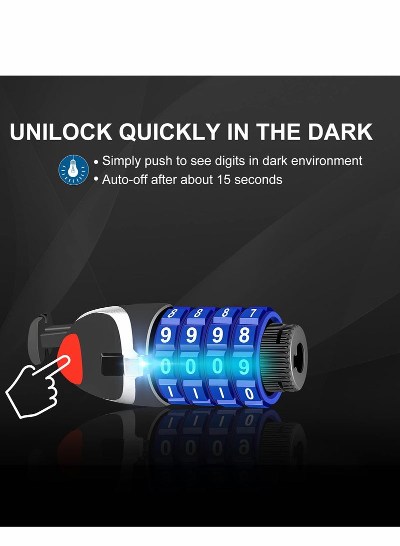 SYOSI Bike Lock with LED Night Light 4-Digit Resettable Number Combination Cable Lock High Security Chain Lock for Bicycle Outdoors and Other Items That Need to Be Secured, 120cm/12mm (Black) - Image 4
