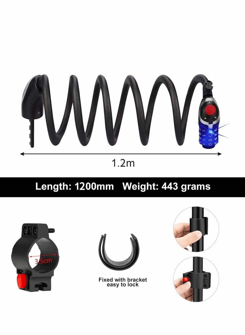 SYOSI Bike Lock with LED Night Light 4-Digit Resettable Number Combination Cable Lock High Security Chain Lock for Bicycle Outdoors and Other Items That Need to Be Secured, 120cm/12mm (Black) - Image 2