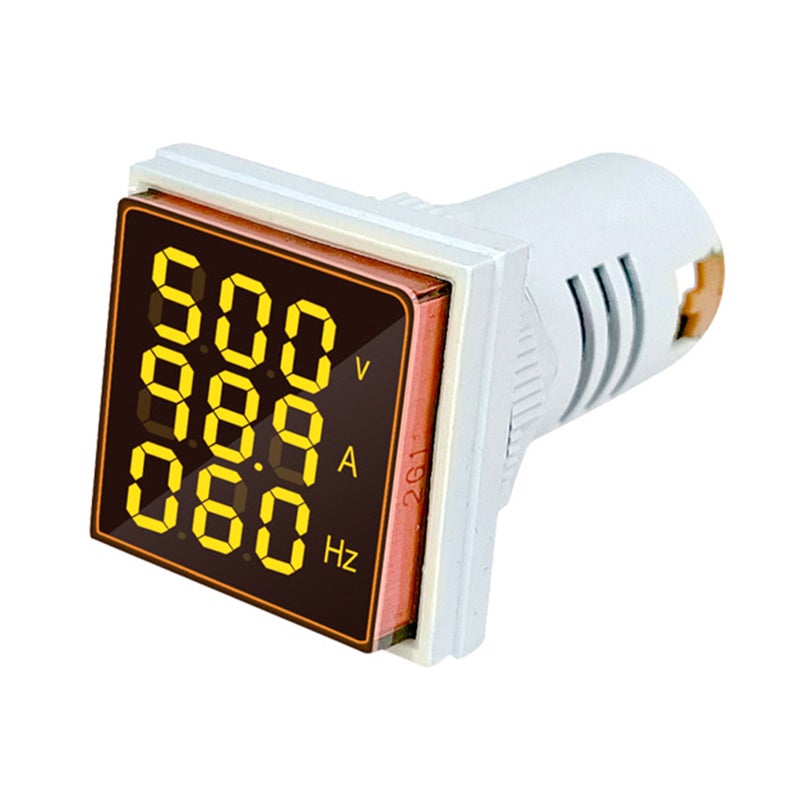 Three-Digit Display AC Current Voltage Frequency 3-in-1 Indicator 22mm Square Head LED Multi-Function Measuring Instrument Monitor AC60-500V 0-100A 20-75Hz - Image 1
