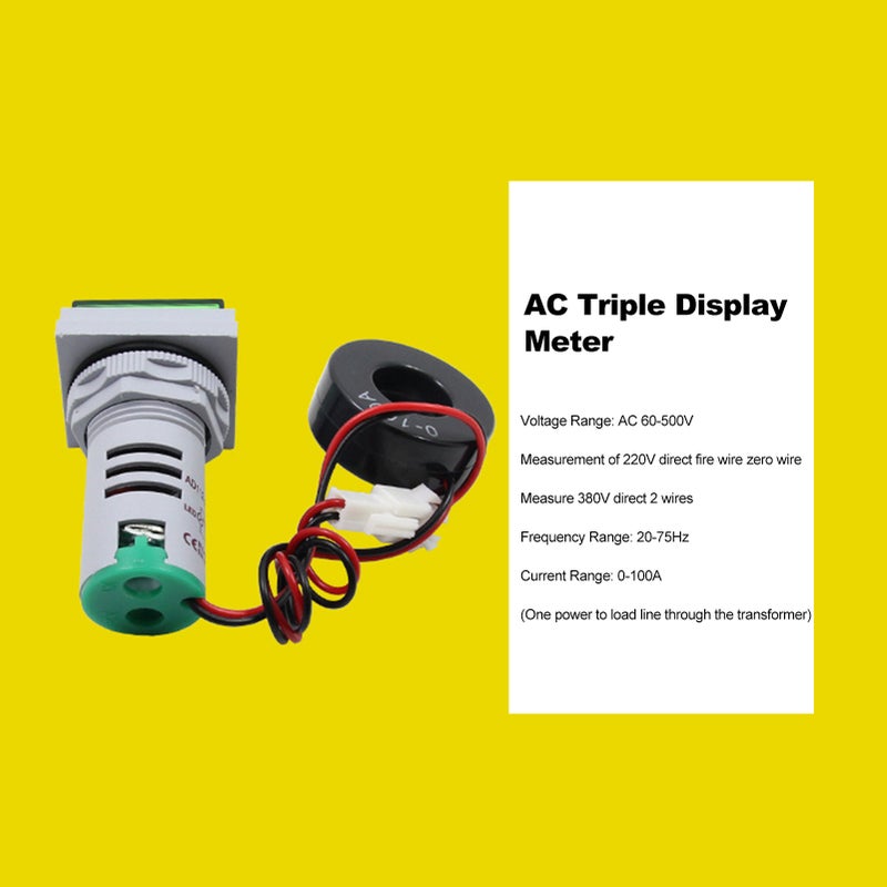 Three-Digit Display AC Current Voltage Frequency 3-in-1 Indicator 22mm Square Head LED Multi-Function Measuring Instrument Monitor AC60-500V 0-100A 20-75Hz - Image 5