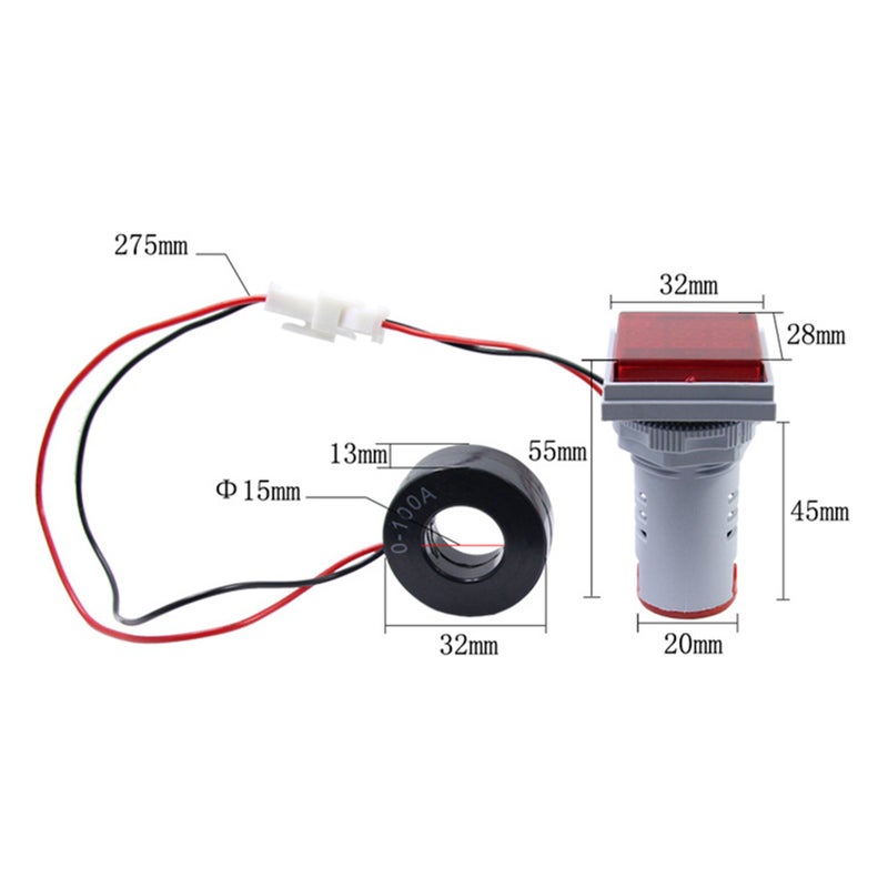Three-Digit Display AC Current Voltage Frequency 3-in-1 Indicator 22mm Square Head LED Multi-Function Measuring Instrument Monitor AC60-500V 0-100A 20-75Hz - Image 4