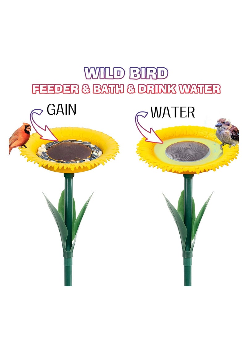 Y&D Bird Bath Feeders Bowl for Outdoors, Flower Shape Feeding Tray, Standing Sunflower Wild Feeders, Garden Decor Stake, Yard Decorations Nature Lover, Watcher, Kids  - Image 2
