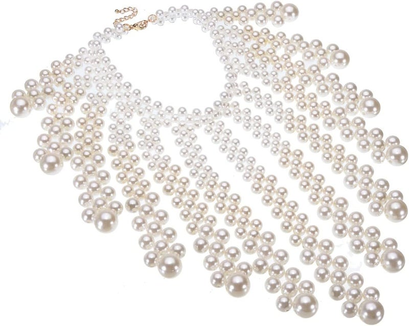 Jerollin Simulated Pearl Body Statement Necklace for Women, Fashion Collar Bib Necklaces Fashion Costume Jewelry - Image 3