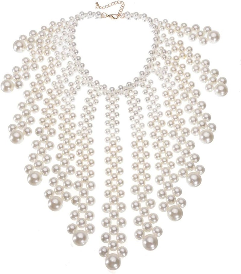 Jerollin Simulated Pearl Body Statement Necklace for Women, Fashion Collar Bib Necklaces Fashion Costume Jewelry - Image 1