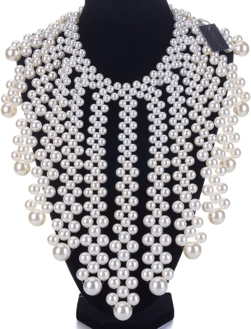 Jerollin Simulated Pearl Body Statement Necklace for Women, Fashion Collar Bib Necklaces Fashion Costume Jewelry - Image 2