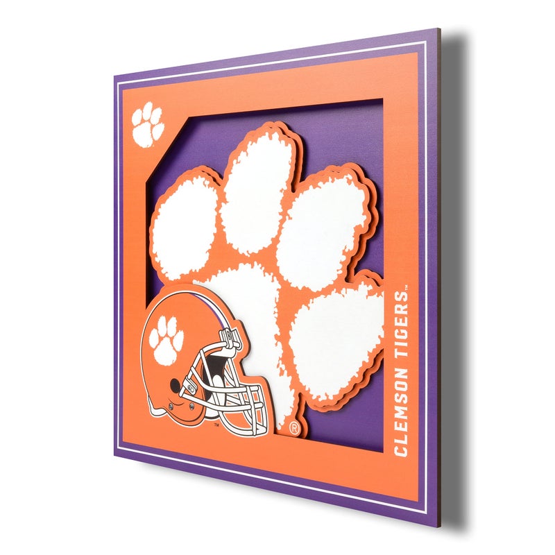 YouTheFan NCAA Clemson Tigers 3D Logo Series Wall Art  12x12