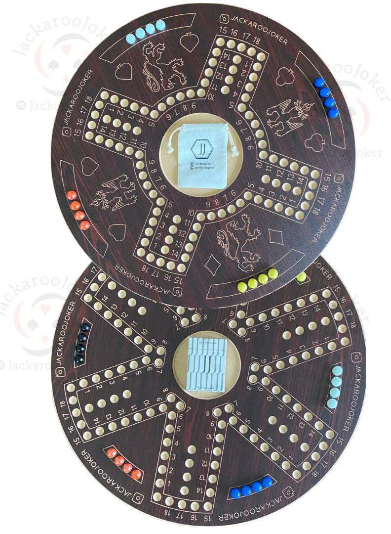 جاكارو جوكر لعبة جاكاروا اللوحية ذات الجانبين لـ 4 و 6 لاعبين مع كرات زجاجية، بطاقات لعب وحقيبة. - Image 5