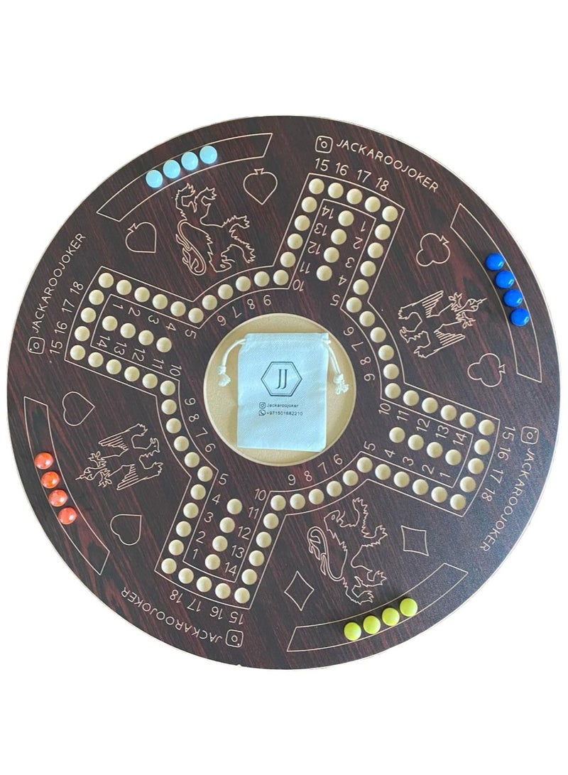 جاكارو جوكر لعبة جاكاروا اللوحية ذات الجانبين لـ 4 و 6 لاعبين مع كرات زجاجية، بطاقات لعب وحقيبة. - Image 3