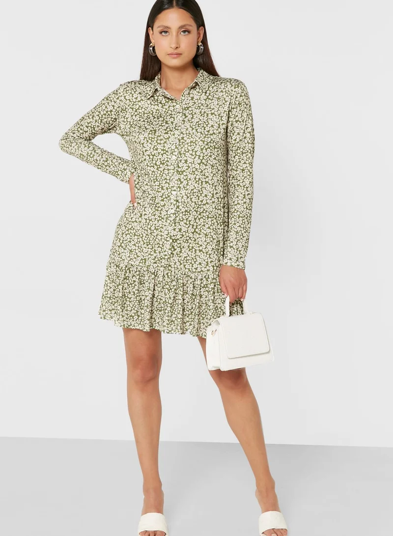 RIVER ISLAND Floral Print Button Detail Dress