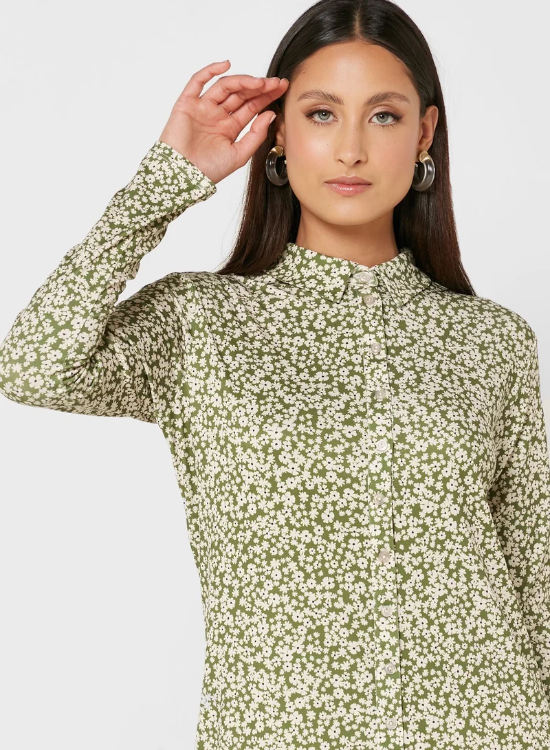 RIVER ISLAND Floral Print Button Detail Dress