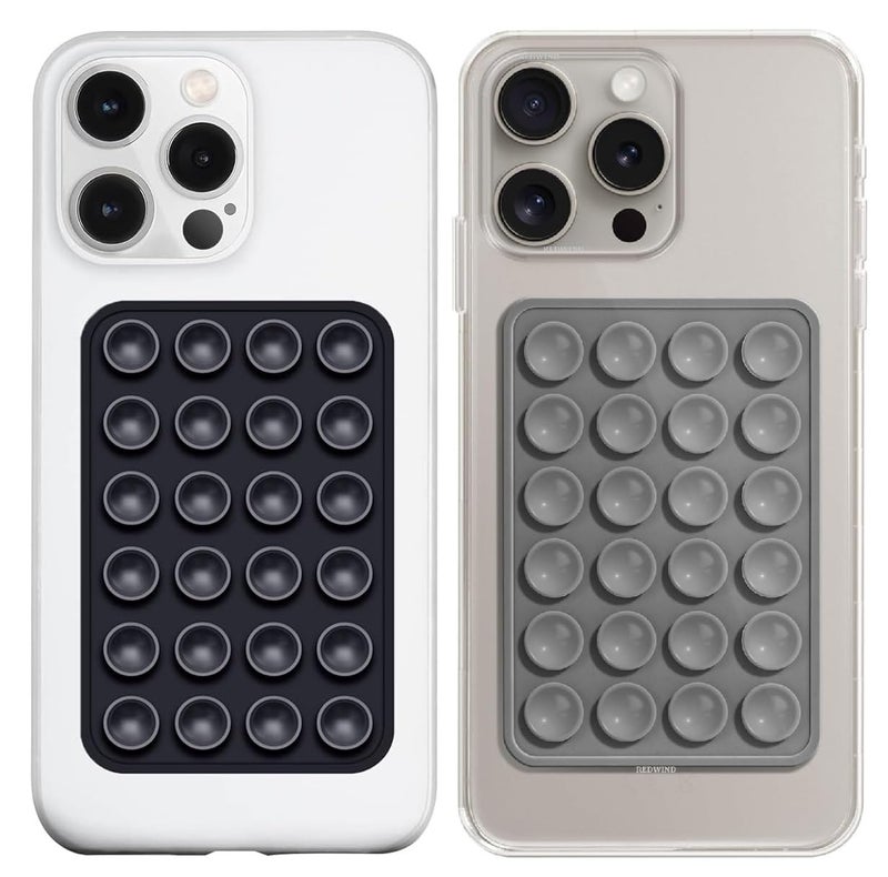 REDWIND Suction Phone Case, Phone Suction Sticker, Silicone Strong Grip Holder for Hands-Free iPhone & Android Mobile, Video Phone Accessory Compatible Mirror, Shower (Black+Dark Grey- Pack of 2) - Image 1