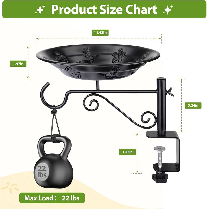 BOLITE Balcony Bird Feeder, BOLITE Hanging Bird Bath Outdoors Deck Mounted with Garden Decorative Hook for Hanging Planters, Lanterns, Wind Chimes, Gifts for Women Men - Image 4