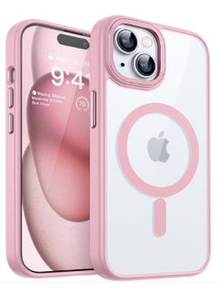 I Phone 14 Clear transparent Magnetic Case/ Cover with pink color edges, Wireless Charging, Scratch & Yellowing Resistant, Drop Protection (TPU/ Silicon)