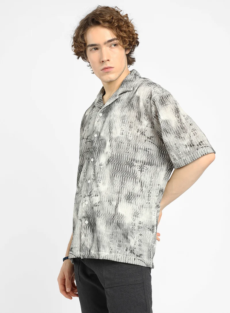 Campus Sutra Men's Charcoal Black & Ivory White Faded Woven Oversized Shirt