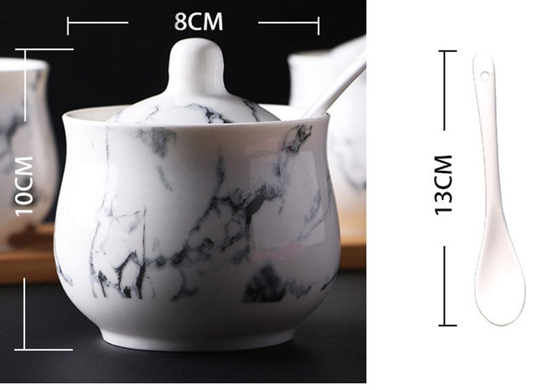 123Arts Ceramics Marbling Sugar Salt Pepper Storage Jar Seasoning Pot with Lid And Spoon - Image 2