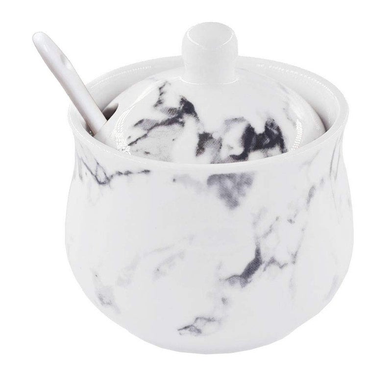 123Arts Ceramics Marbling Sugar Salt Pepper Storage Jar Seasoning Pot with Lid And Spoon - Image 1