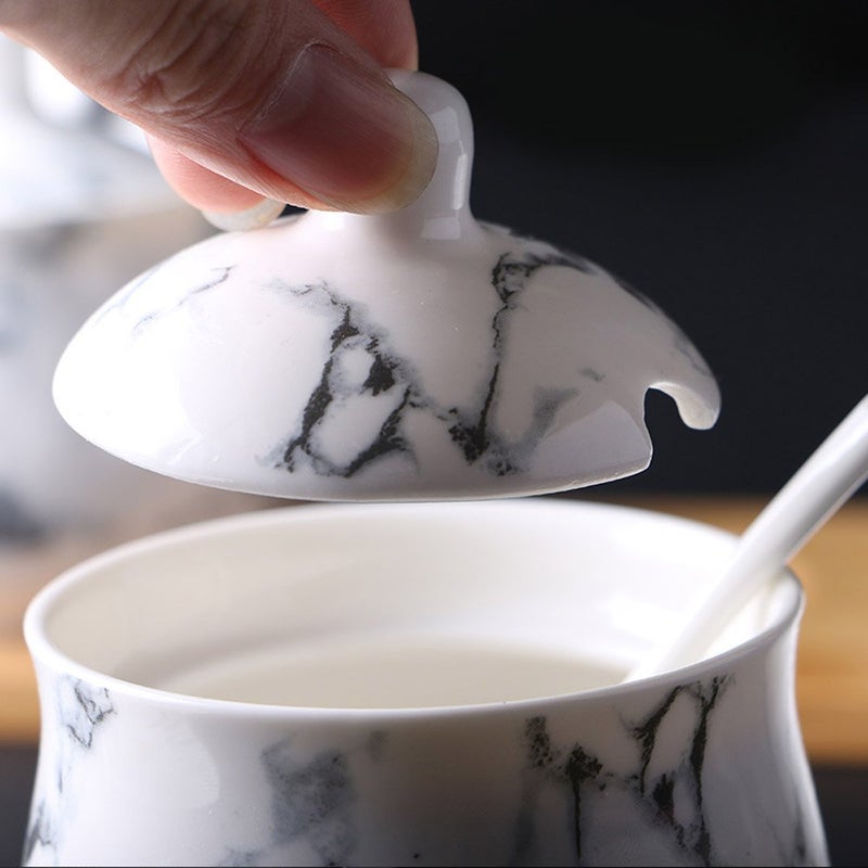 123Arts Ceramics Marbling Sugar Salt Pepper Storage Jar Seasoning Pot with Lid And Spoon - Image 5