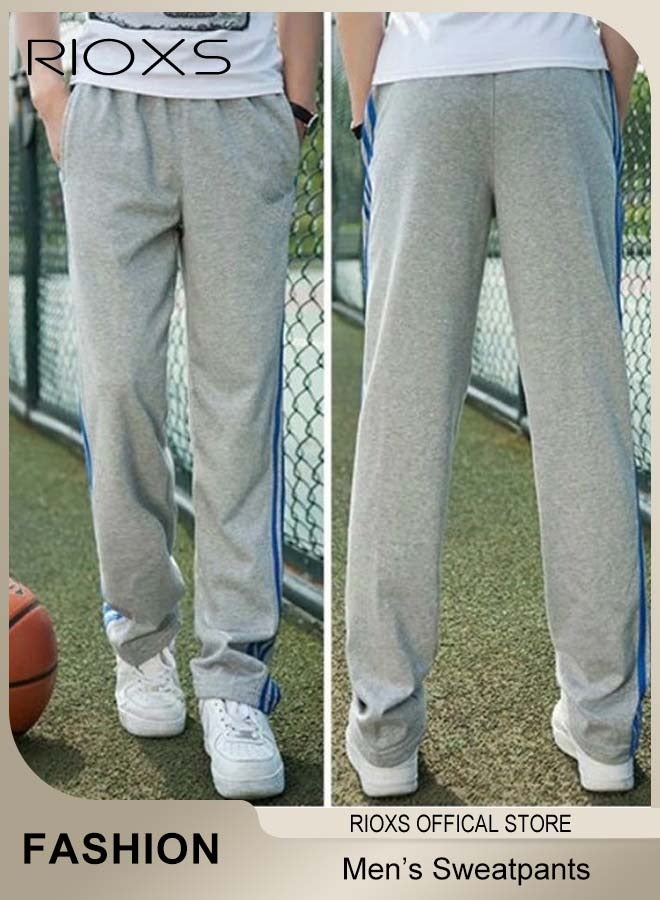 RIOXS Men's Stright Wide Leg Sweatpants, Loose Fit Casual Sports Pants Workout Sweatpants with Zip Pockets, Soft Breathable Oppen Bottom Drawstring Joggers for Men, Comfortable Loose Jogging Tracksuit Bottoms, Spring Fall Lounge Athletic Running PantsSuitable for Outdoor Activities and Daily Leisure - Image 2