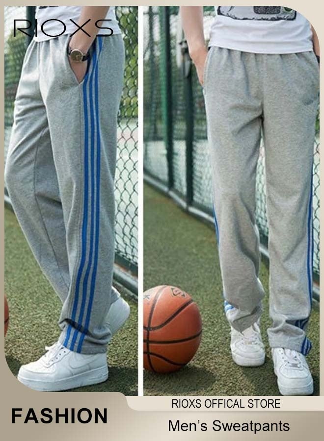 RIOXS Men's Stright Wide Leg Sweatpants, Loose Fit Casual Sports Pants Workout Sweatpants with Zip Pockets, Soft Breathable Oppen Bottom Drawstring Joggers for Men, Comfortable Loose Jogging Tracksuit Bottoms, Spring Fall Lounge Athletic Running PantsSuitable for Outdoor Activities and Daily Leisure - Image 3